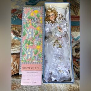 NIB Cathay Collectible Porcelain Doll Lily Bride  1/5000 Auth Certificate